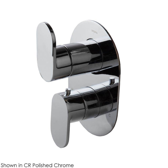 Lacava - TRIM ONLY - Thermostatic Valve w/3 way diverter + OFF,  GPM 8 (60PSI) with oblong back plate and 2 stacked oval lever handles - Brushed Nickel