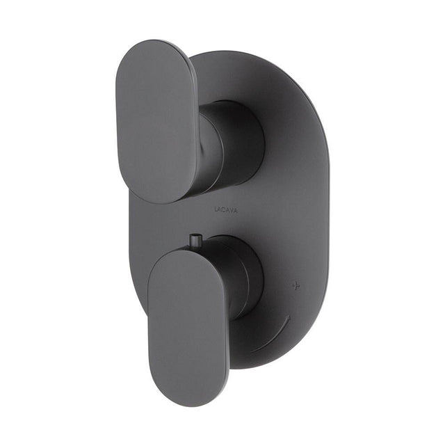 Lacava - TRIM ONLY - Thermostatic Valve w/ 2 way shared diverter + OFF,  GPM 8.5 (60PSI) with oblong back plate and 2 stacked oval lever handles - Matte Black
