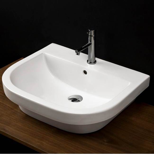 Lacava - Drop-in or wall-mounted Bathroom Sink with overflow and with 01 - one faucet hole, 02 - two faucet holes, 03 - three faucet holes in 8'' spread. - White