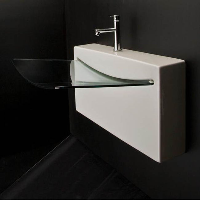 Lacava - Wall-mount porcelain and glass Bathroom Sink with no faucet hole, no overflow. - White