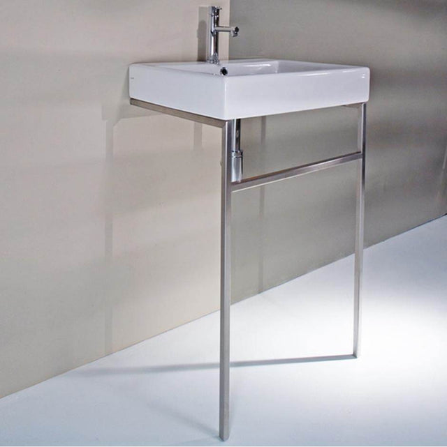Lacava - Floor-standing stainless steel console stand with a towel bar in the front and sides for 5030 washbasin. - Matte White Powder Coat