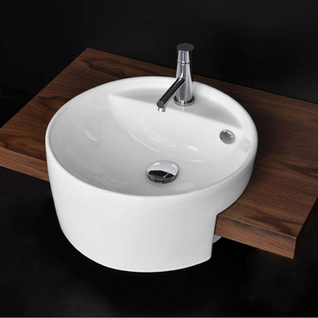 Lacava - Semi-recessed porcelain Bathroom Sink with one faucet hole and overflow, 17''DIAM, 7''H - White