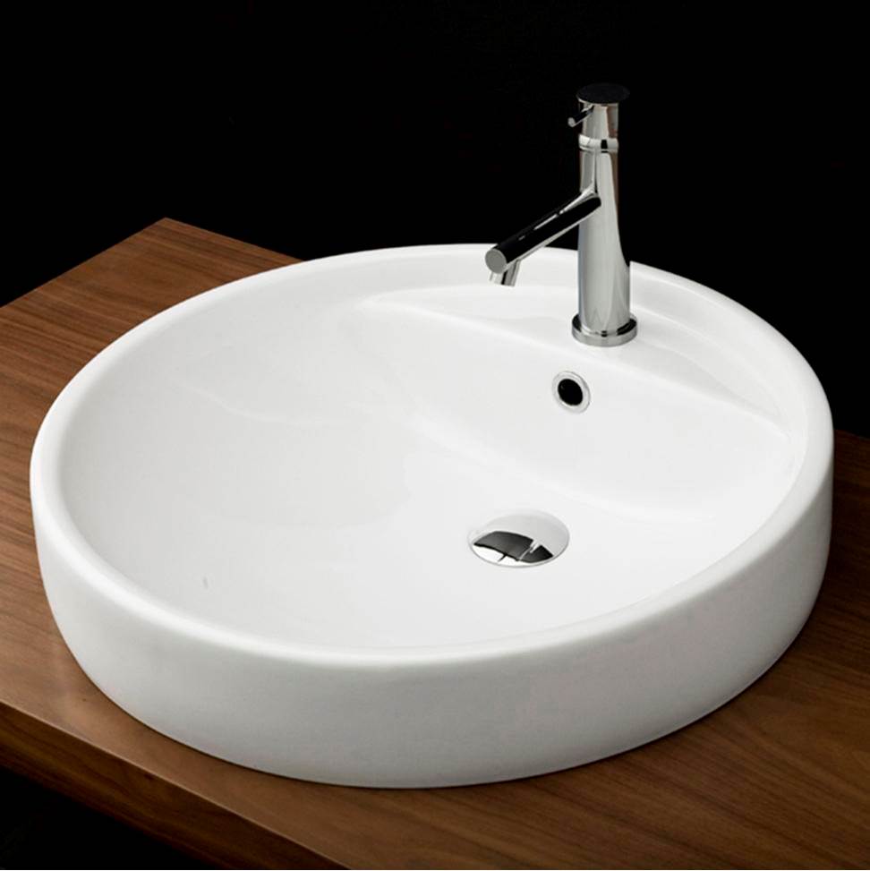 Lacava - Self-rimming porcelain Bathroom Sink with one faucet hole and an overflow. DIAM: 18 1/2''H: 6 1/4'' - White