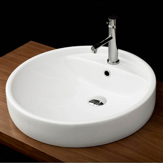 Lacava - Self-rimming porcelain Bathroom Sink with one faucet hole and an overflow. DIAM: 18 1/2''H: 6 1/4'' - White