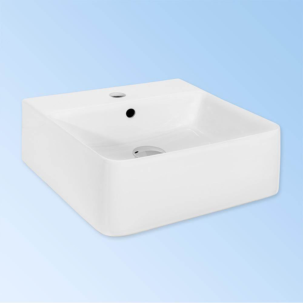 Lacava - Wall-mount or above-counter porcelain sink with an overflow. 01 - one  faucet hole on the center, W: 15 3/4'', D: 16 3/4'', H: 6 1/4''. - White