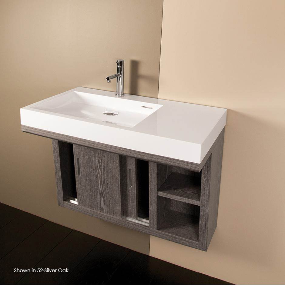 Lacava - Wall-mounted under-counter vanity with two sliding doors, two open cubbies on the right, and accent light. W: 32'', D: 18'', H: 22'' - Natural Cherry