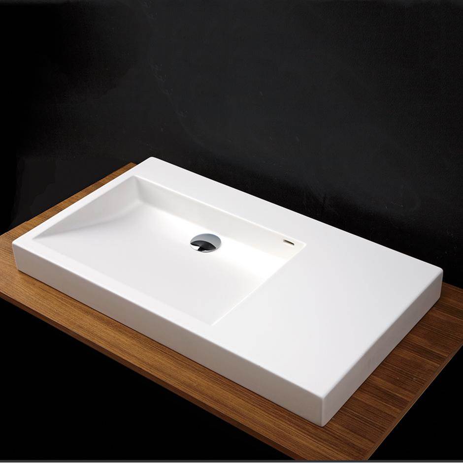 Lacava - Vanity top Bathroom Sink with shelf on the right, made of solid surface, with an overflow. - Matte White