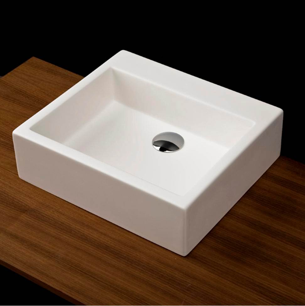 Lacava - Vessel white solid surface washbasin with overflow, finished back. - Matte White