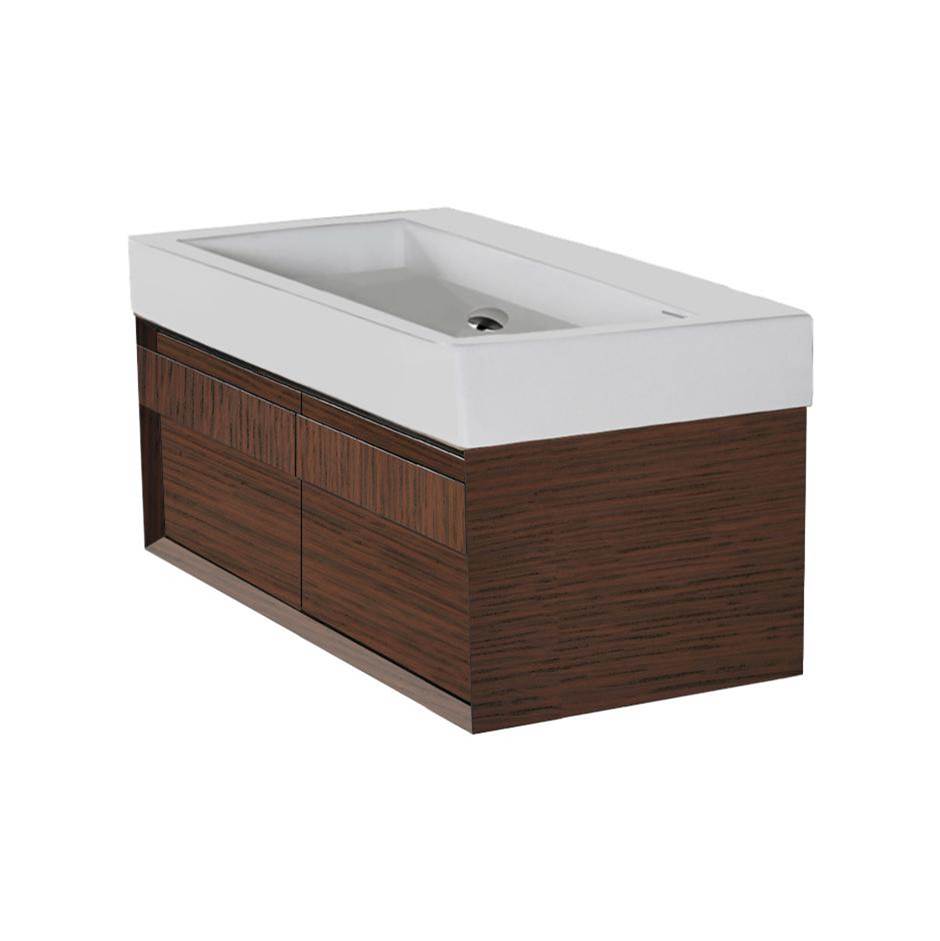 Lacava - Wall-mount undercounter vanity with large wood pulls on two drawers. Washbasin #5103 sold separately. W: 35 1/4'', D: 14 1/4'', H: 12''. - Gloss Ardesia