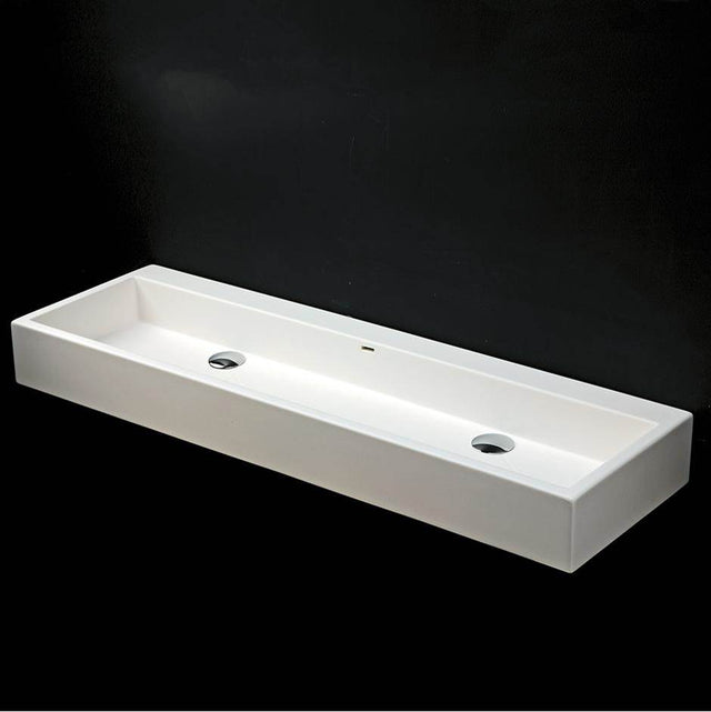 Lacava - Vessel white solid surface double washbasin with overflow, finished back. - Gloss White