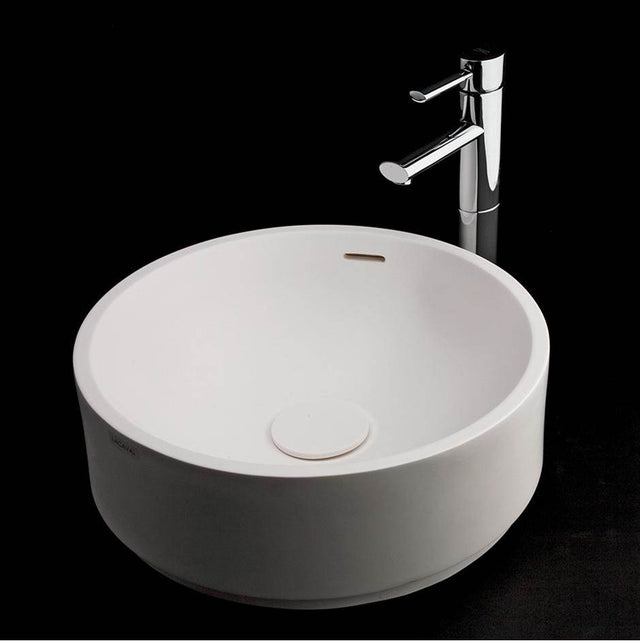 Lacava - Vessel Bathroom Sink made of solid surface, with an overflow and decorative drain cover (column sold separately), 16 1/2''DIAM x 6 1/2''H - Matte White