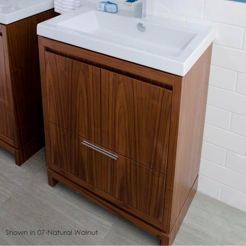 Lacava - Free-standing under-counter vanity with finger pulls across top doors and polished chrome pull across bottom drawer - Gloss Ardesia