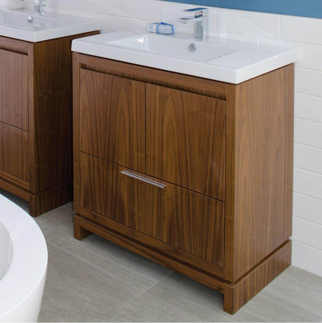 Lacava - Free-standing under-counter vanity with finger pulls across top doors and polished chrome pull across bottom drawer, 31'' W, 17 5/8'' D, 33 1/4'' H - Gloss Ardesia