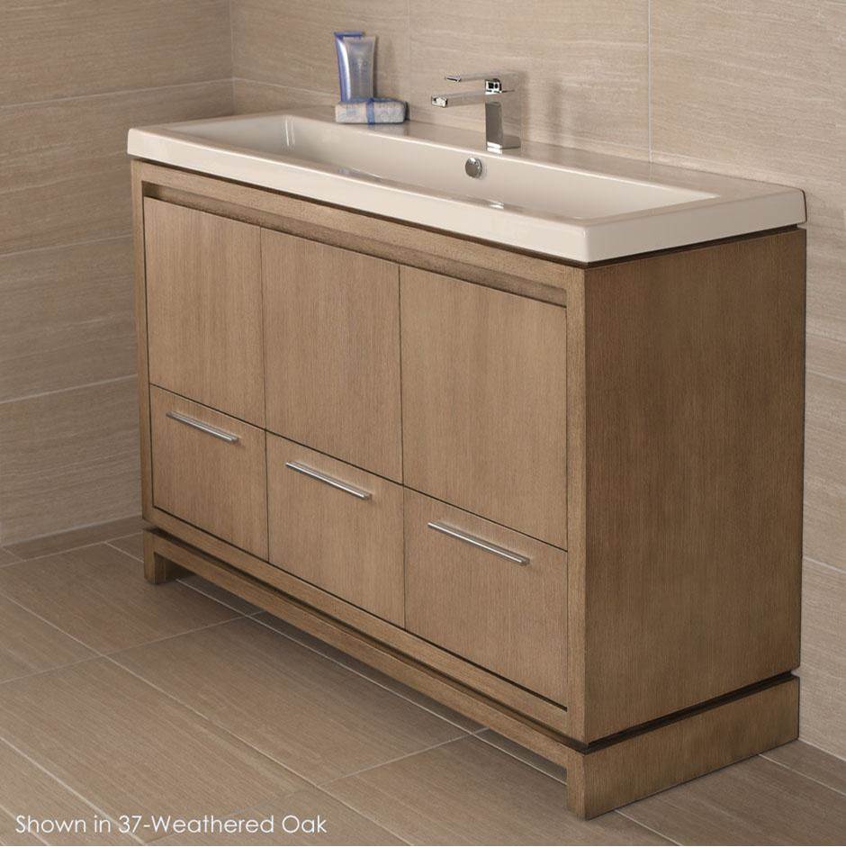 Lacava - Free-standing under-counter vanity with finger pulls across top doors and polished chrome pulls across bottom drawers - Gloss Ardesia