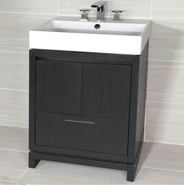 Lacava - Free-standing under-counter vanity with finger pulls across top doors and polished chrome pull across bottom drawer. - Gloss Ardesia