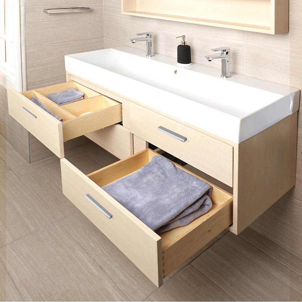 Lacava - Wall-mount under-counter vanity with four push-open drawers adorned with metal inserts and equipped with drawer organizers. - Gloss Ardesia