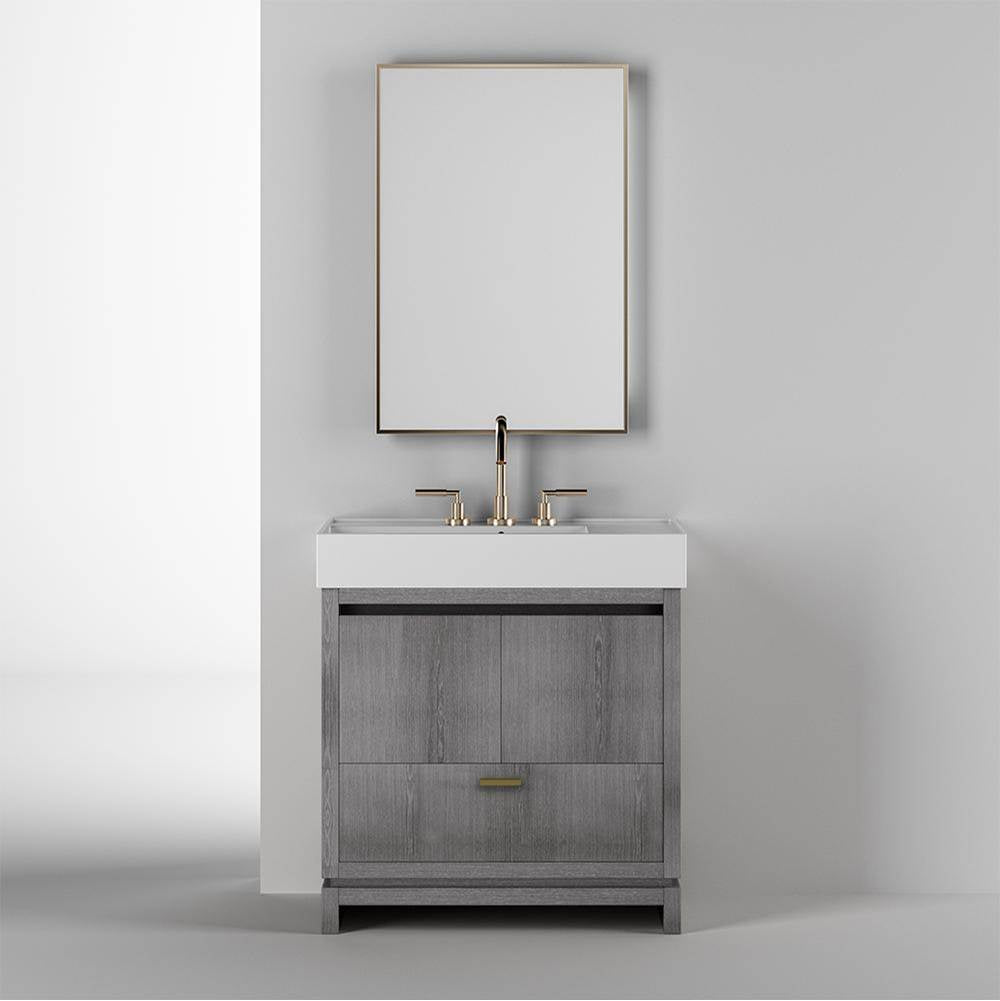 Lacava - Free-standing under-counter vanity with finger pulls across top doors and polished chrome pull across bottom drawer. - Gloss Ardesia