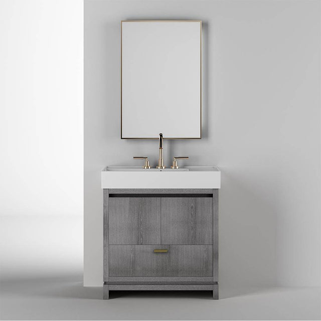 Lacava - Free-standing under-counter vanity with finger pulls across top doors and polished chrome pull across bottom drawer. - Gloss Ardesia