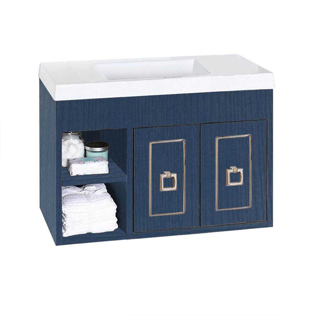 Lacava - Wall-mount under-counter vanity with open cubby on the left with adjustable shelf - Gloss Ardesia