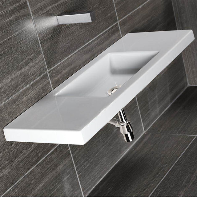 Lacava - Wall-mount, vanity top or self-rimming porcelain Bathroom Sink with an overflow. No faucet holes. W: 39 1/2'', D: 13 3/4'', H: 5 1/2''. - White