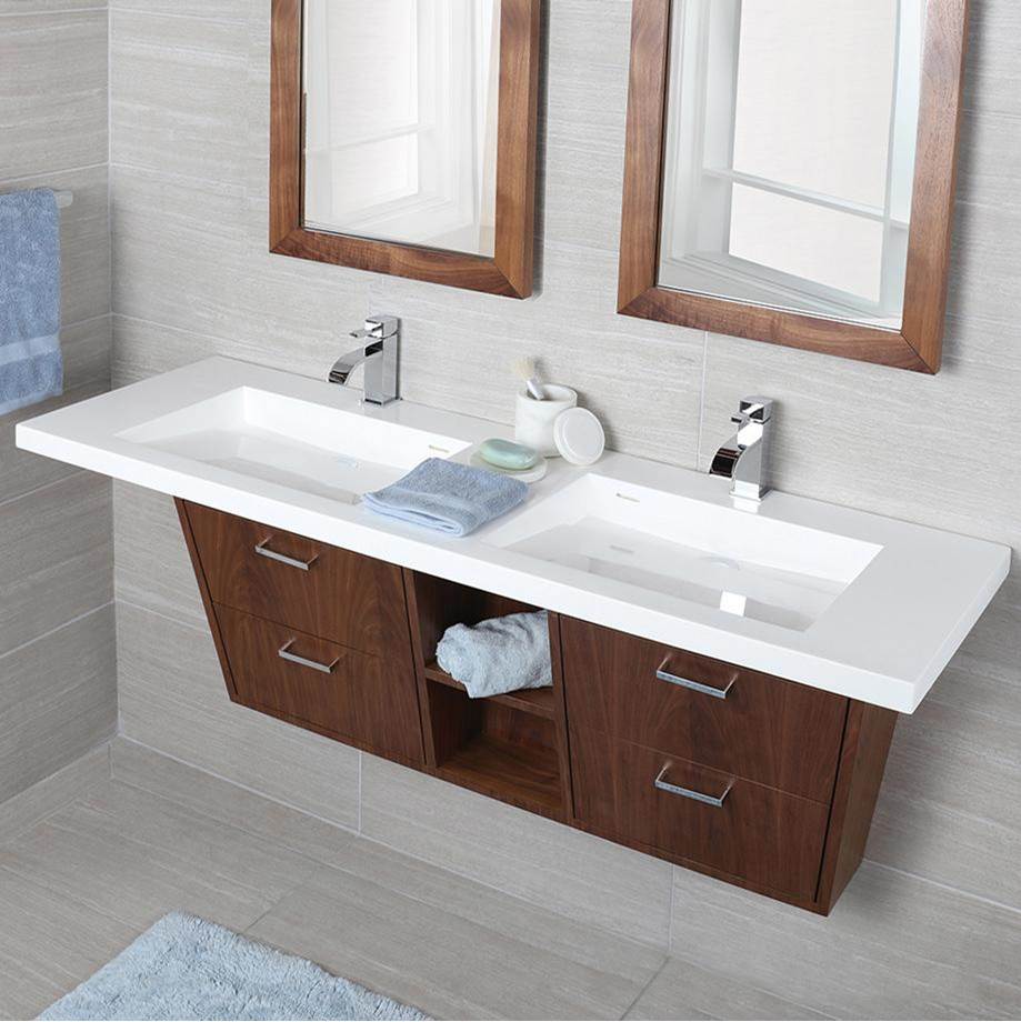 Lacava - Wall mount under counter vanity with two open cubbies, four flip open doors, LED light, and polished chrome pulls. - Gloss Ardesia