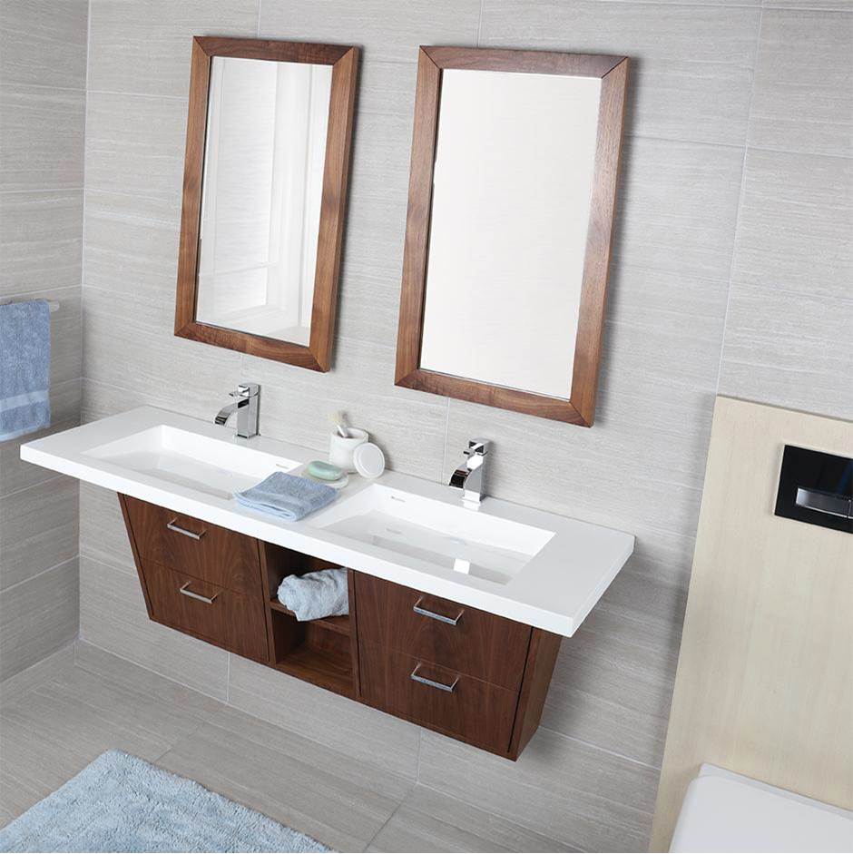 Lacava - Wall-mount or vanity-top double Bathroom Sink made of solid surface with an overflow and decorative drain cover. - Matte White