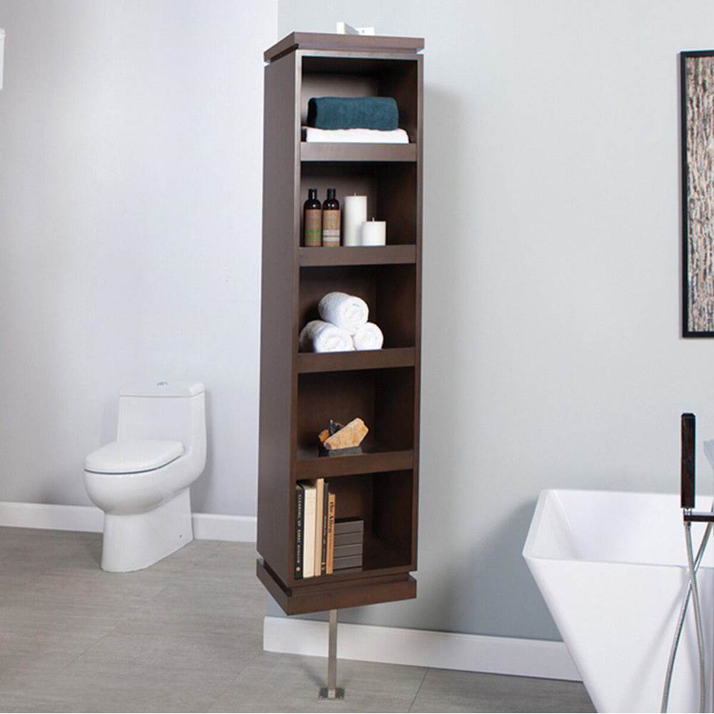 Lacava - Wall-mount rotating cabinet on brushed stainless steel supports, with mirror on one side and open shelves on the other side. - Gloss Ardesia