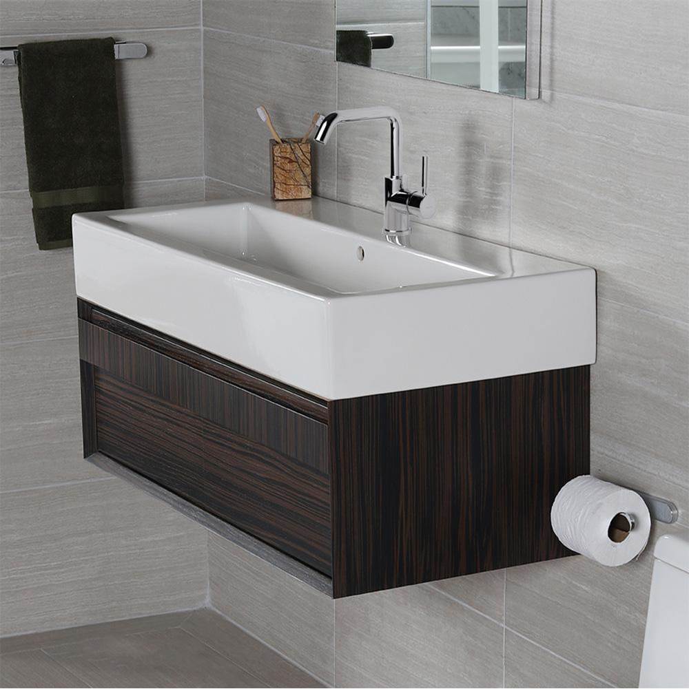 Lacava - Wall-mount undercounter vanity with large wood pulls on two drawers, 38 3/4''W, 17 3/4''D, 12''H, washbasin 5460 sold separately. - Gloss Ardesia