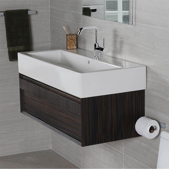 Lacava - Wall-mount undercounter vanity with large wood pulls on two drawers, 38 3/4''W, 17 3/4''D, 12''H, washbasin 5460 sold separately. - Gloss Ardesia