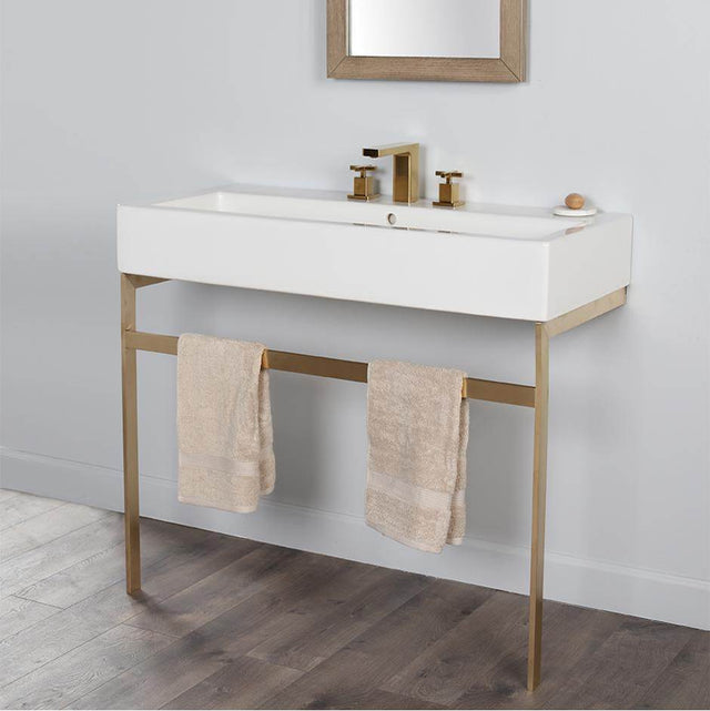 Lacava - Floor-standing metal console stand with a towel bar. It must be attached to a wall.W: 39 3/8'' D: 18 1/2'' H: 29'' - Matte White