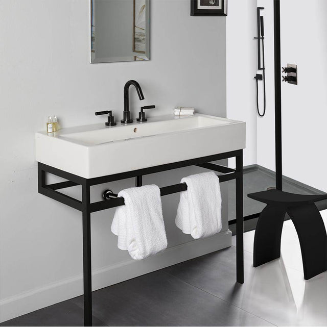 Lacava - Floor-standing metal console stand with a towel bar (Bathroom Sink 5460sold separately), made of stainless steel or brass. - Matte Black