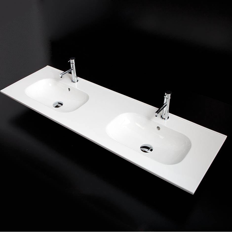 Lacava - Vanity top porcelain double bowl Bathroom Sink with overflow  W: 55 3/4'' - White