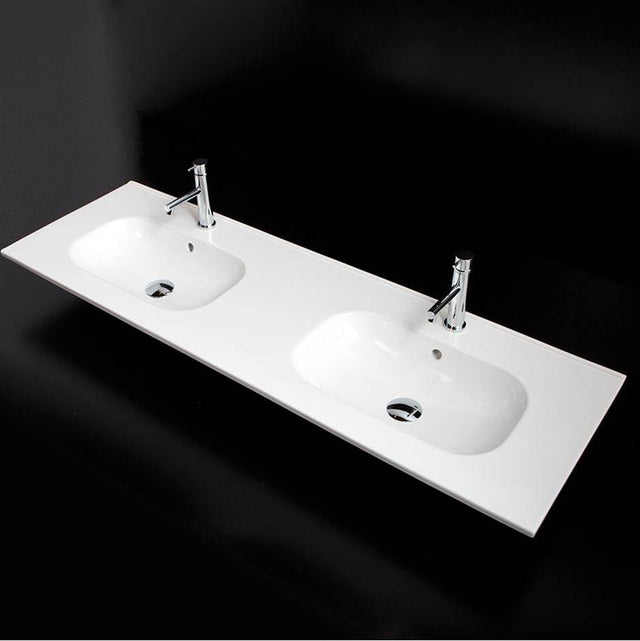 Lacava - Vanity top porcelain double bowl Bathroom Sink with overflow  W: 55 3/4'' - White