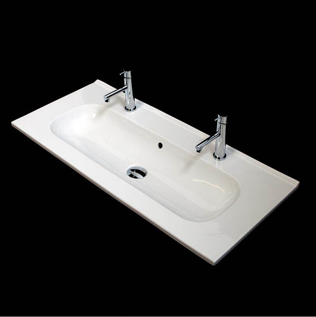 Lacava - Vanity top porcelain Bathroom Sink with overflow and long bowl for two faucets W:40'' - White