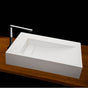 Lacava - Vessel Bathroom Sink with deck on the left, made of solid surface, with an overflow and decorative drain cover. - Matte White