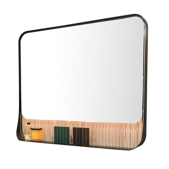 Lacava - Wall hung mirror with metal frame surround/shelf and fluted detailing - Matte Taupe