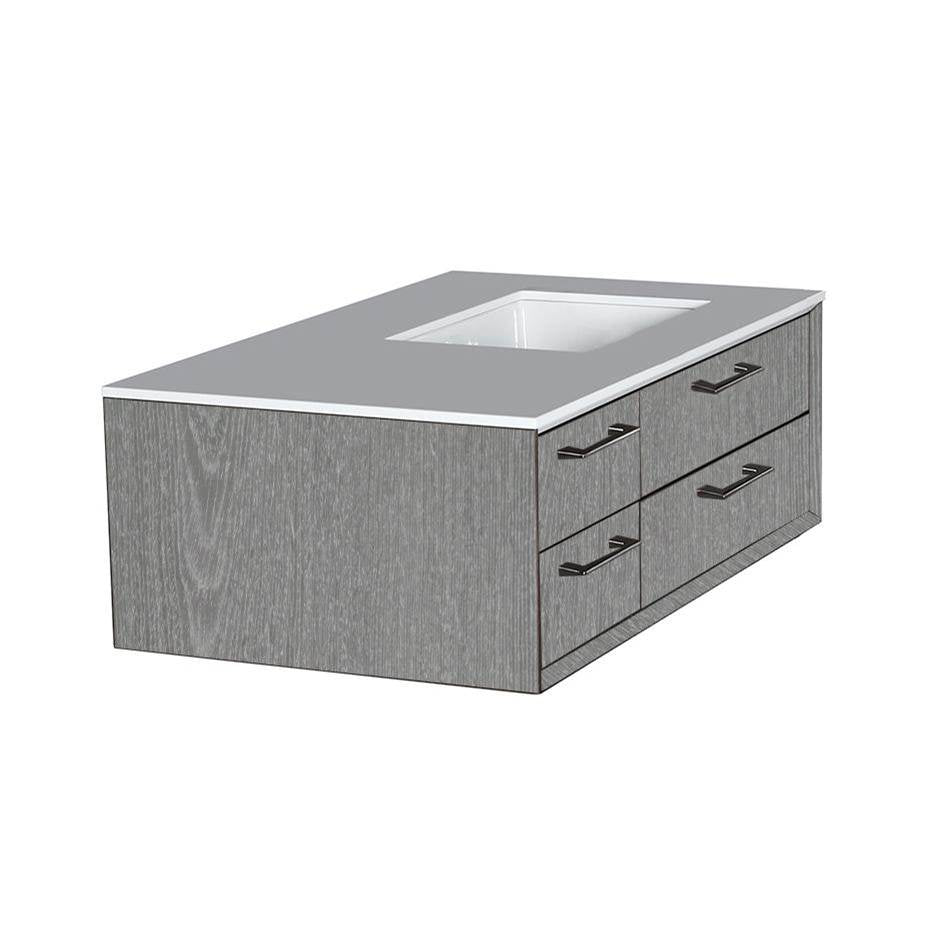 Lacava - Solid Surface countertop with a cut-out for under-mount sink 5452UN for wall-mount under-counter vanity GEM-UN-36R  with sink on the right - Marmo