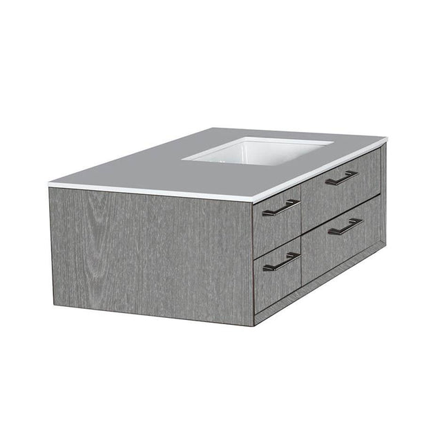 Lacava - Solid Surface countertop with a cut-out for under-mount sink 5452UN for wall-mount under-counter vanity GEM-UN-36R  with sink on the right - Marmo