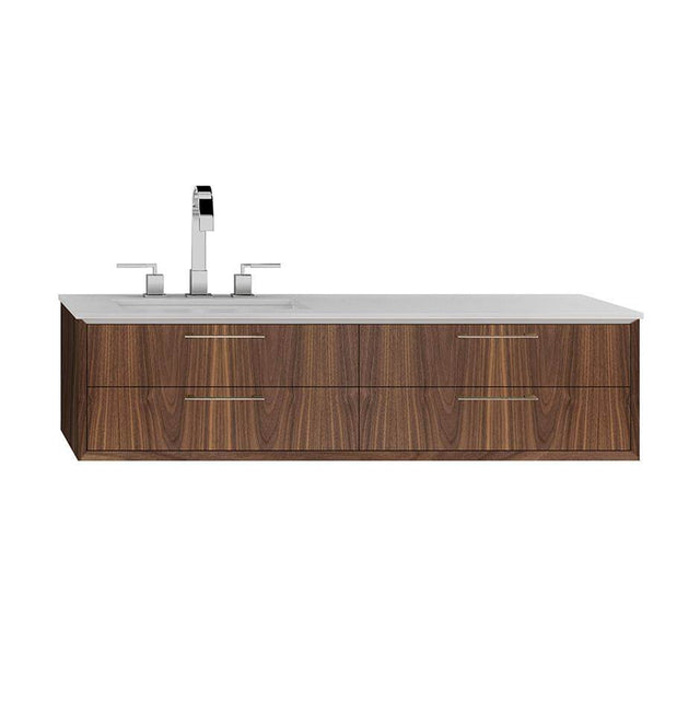 Lacava - Cabinet of wall-mount under-counter vanity featuring three drawers and solid surface countertop with a cut-out for undermount sink on the left - Gloss Ardesia