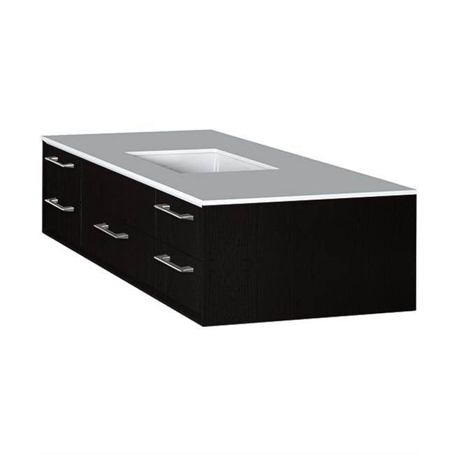 Lacava - Cabinet of wall-mount under-counter vanity featuring five drawers and solid surface countertop with a cut-out for undermount sink on the right - Wenge