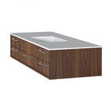 Lacava - Cabinet of wall-mount under-counter vanity featuring five drawers and solid surface countertop with a cut-out for undermount sink on the right - Natural Walnut