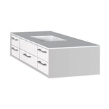 Lacava - Cabinet of wall-mount under-counter vanity featuring five drawers and solid surface countertop with a cut-out for undermount sink on the right - Matte White