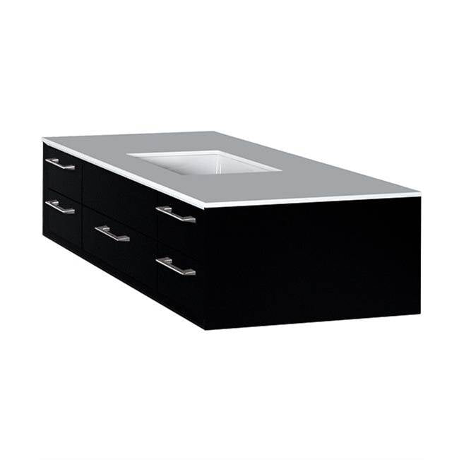Lacava - Cabinet of wall-mount under-counter vanity featuring five drawers and solid surface countertop with a cut-out for undermount sink on the right - Matte Black
