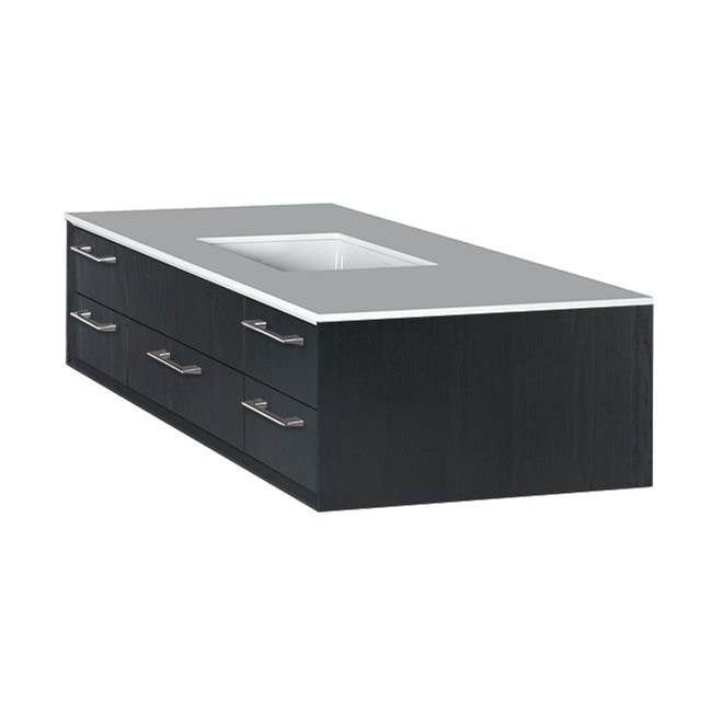 Lacava - Cabinet of wall-mount under-counter vanity featuring five drawers and solid surface countertop with a cut-out for undermount sink on the right - Ash Gray