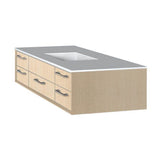Lacava - Cabinet of wall-mount under-counter vanity featuring five drawers and solid surface countertop with a cut-out for undermount sink on the right - White Oak