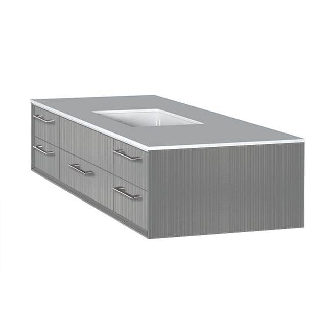 Lacava - Cabinet of wall-mount under-counter vanity featuring five drawers and solid surface countertop with a cut-out for undermount sink on the right - Ardesia with Fine Texture