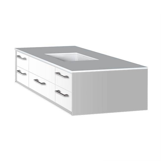 Lacava - Cabinet of wall-mount under-counter vanity featuring five drawers and solid surface countertop with a cut-out for undermount sink on the right - Gloss White