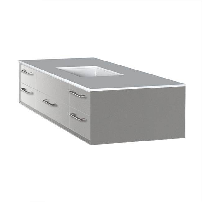 Lacava - Cabinet of wall-mount under-counter vanity featuring five drawers and solid surface countertop with a cut-out for undermount sink on the right - Gloss Ardesia