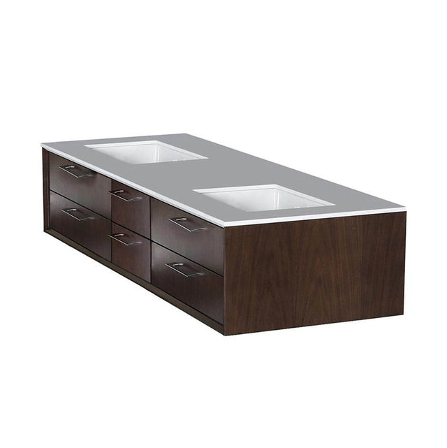Lacava - Solid Surface countertop with two cut-outs for under mount sink-5452UN  for wall-mount under-counter vanity, sold together with the cabinet. - Obsidian