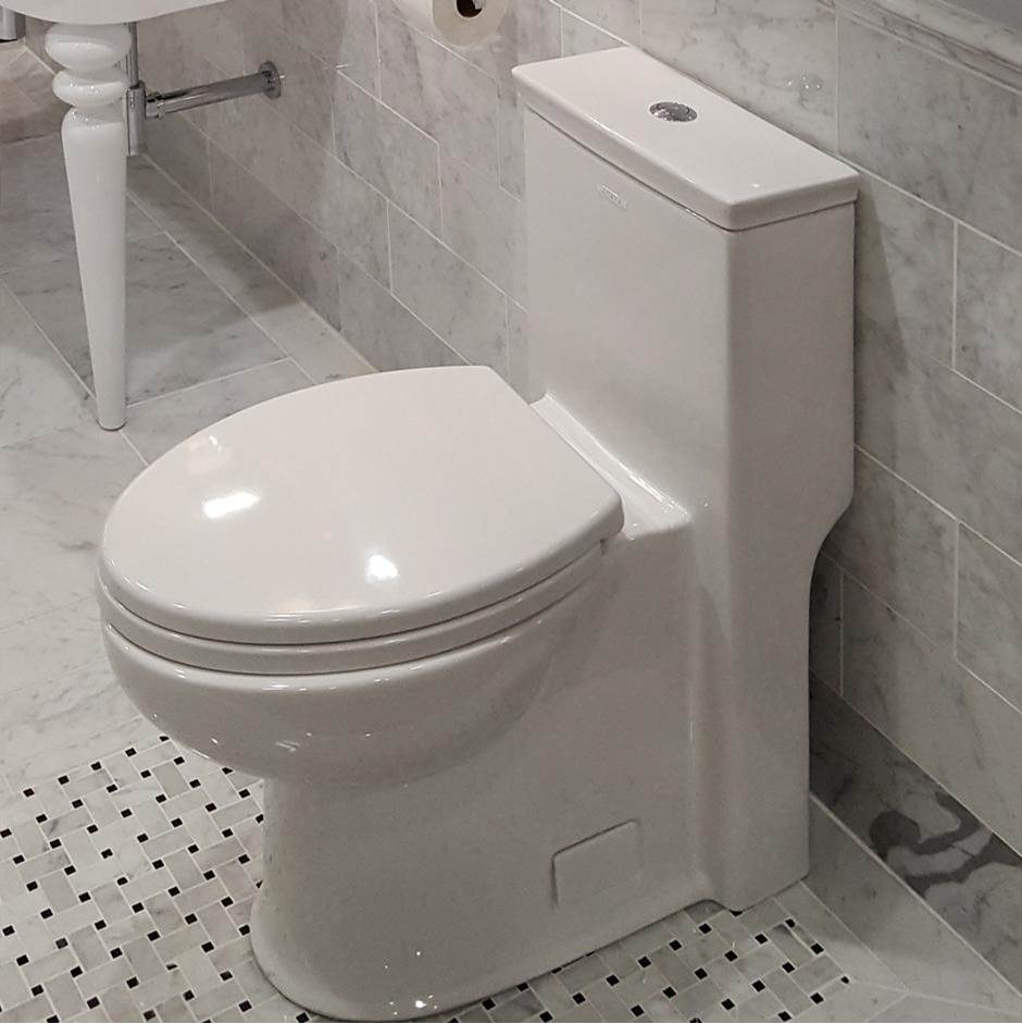 Lacava - Floor-standing elongated one-piece porcelain toilet with siphonic single flush system (1. - White